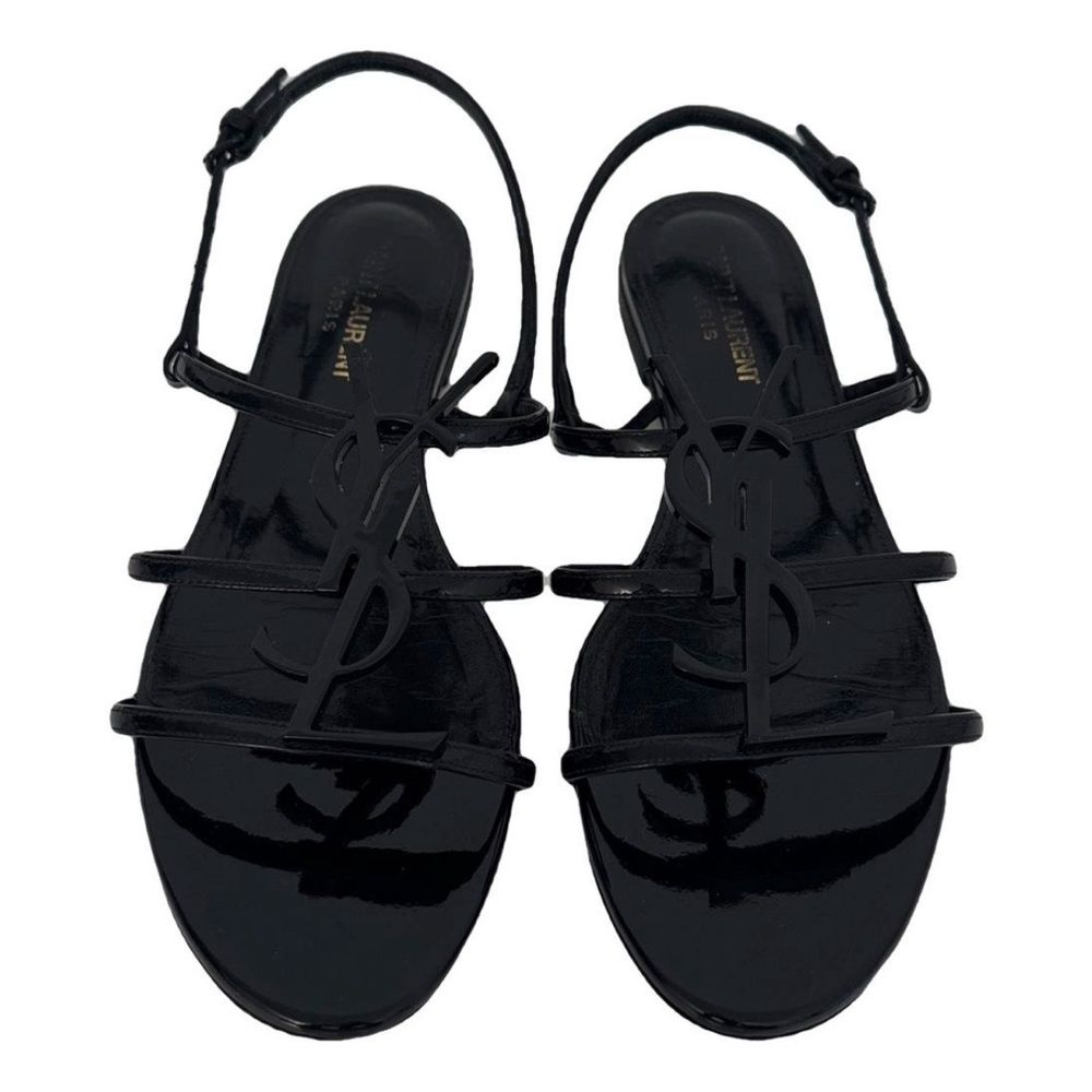 Saint Laurent Cassandra Ysl Logo Black Patent Leather Sandals Size Eu 38 Us 8